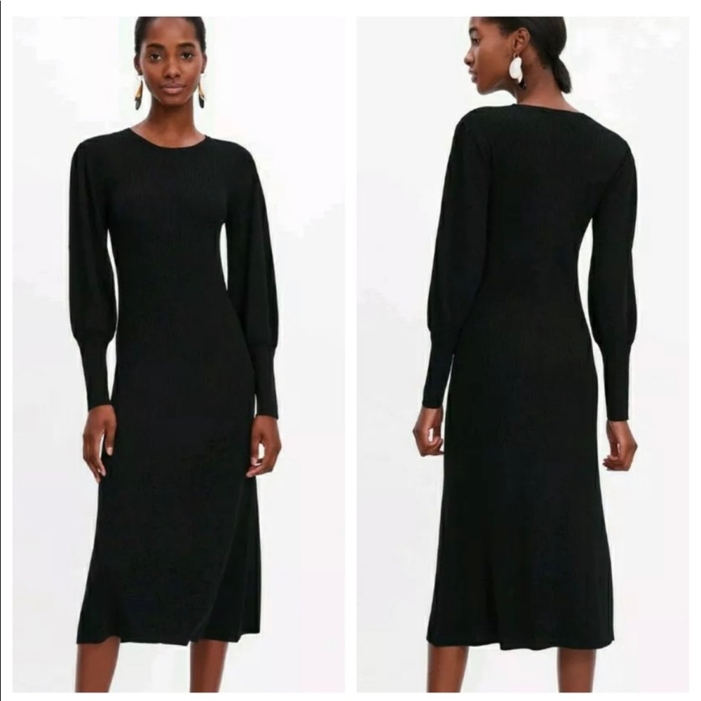ZARA Puff Sleeve Ribbed Dress